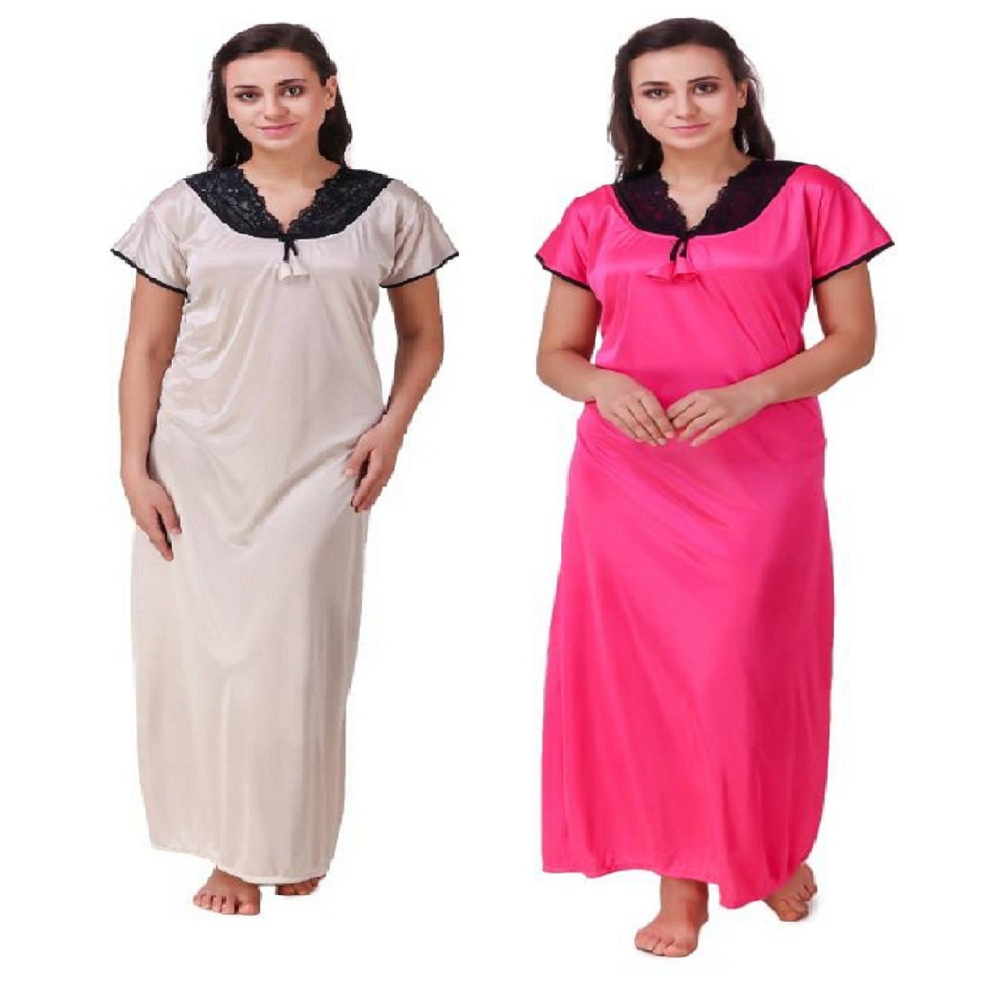 Diljeet Women Solid Satin Night Gown Combo - Red