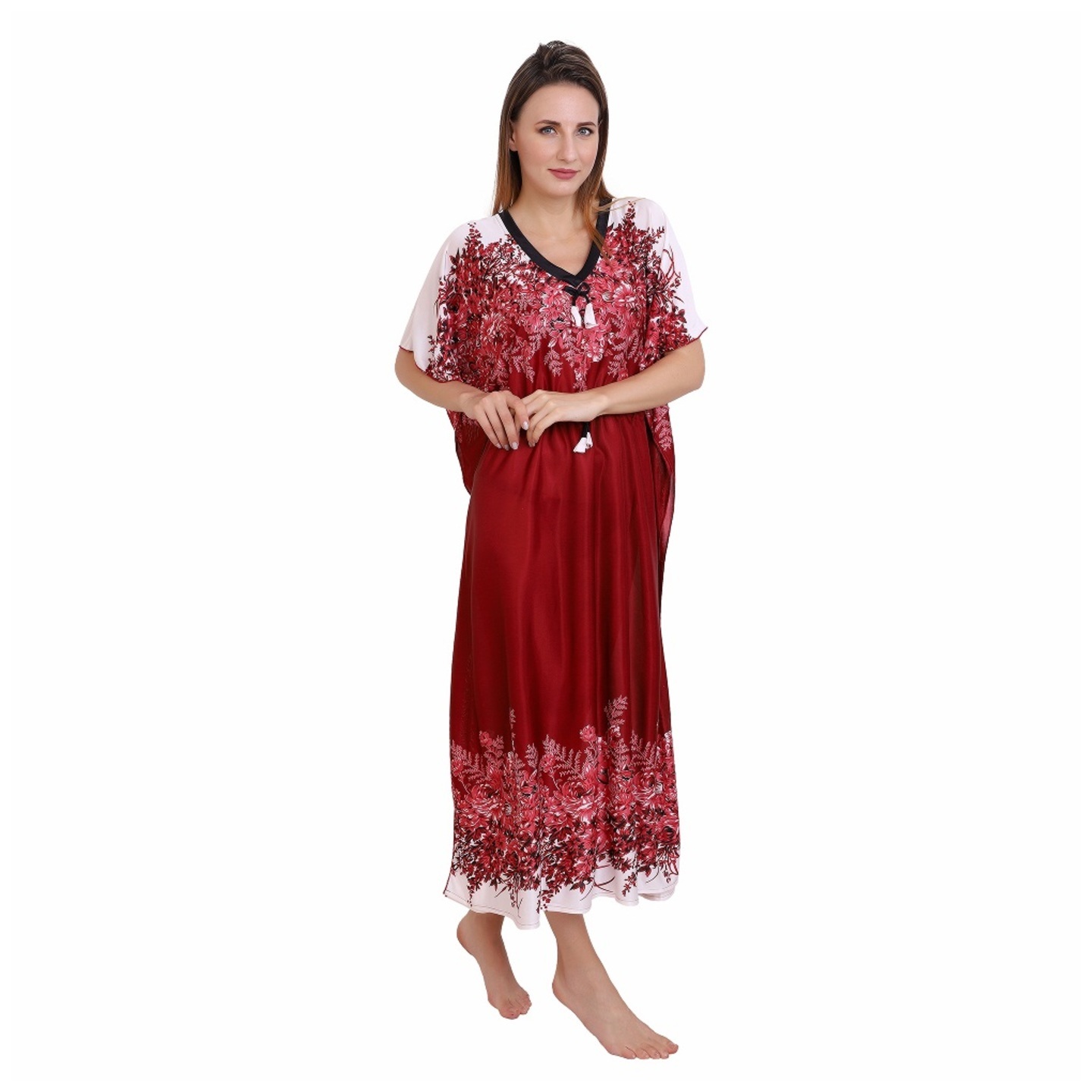 Diljeet Women Satin Digital Print Kaftan - Maroon