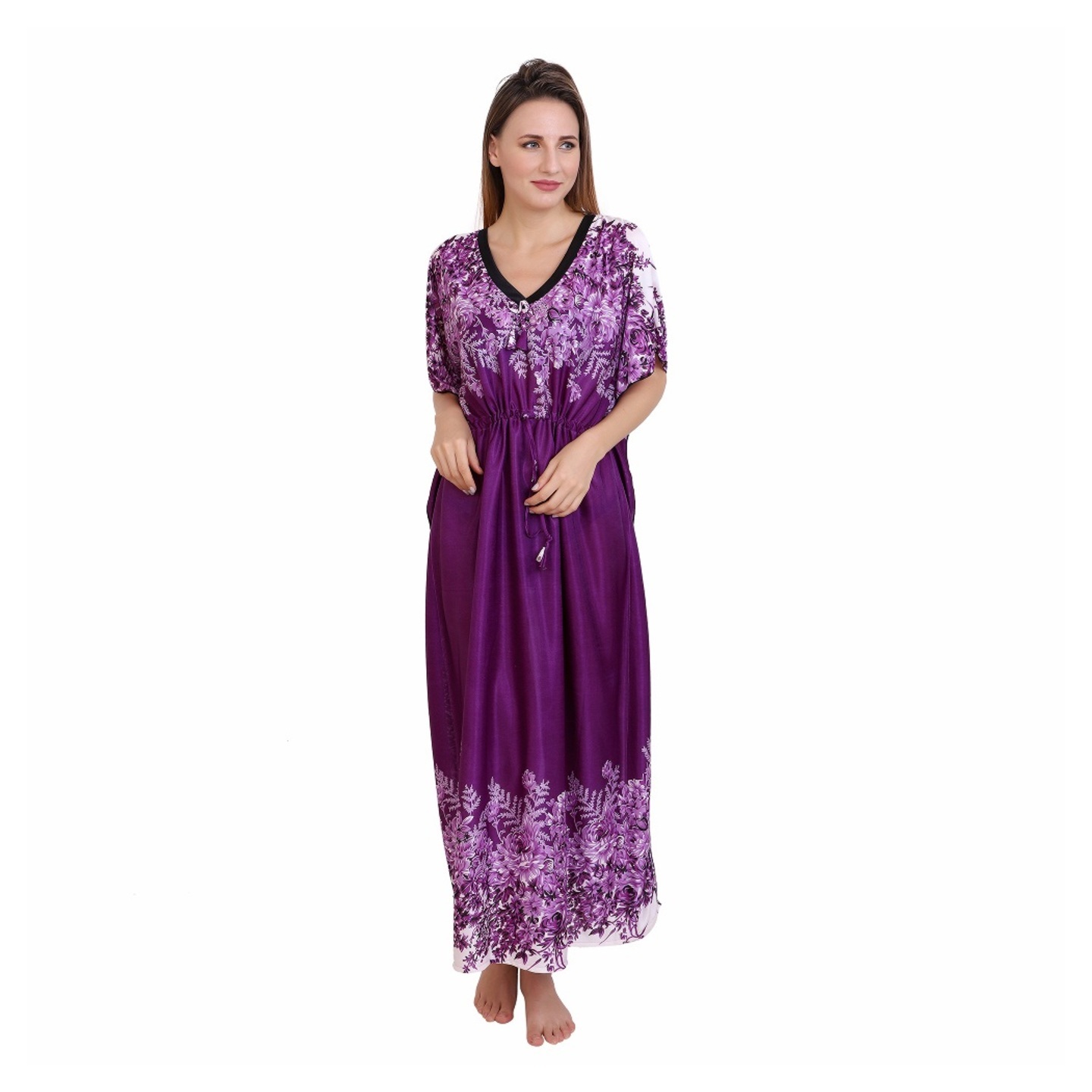 Diljeet Women Satin Digital Print Kaftan - Purple