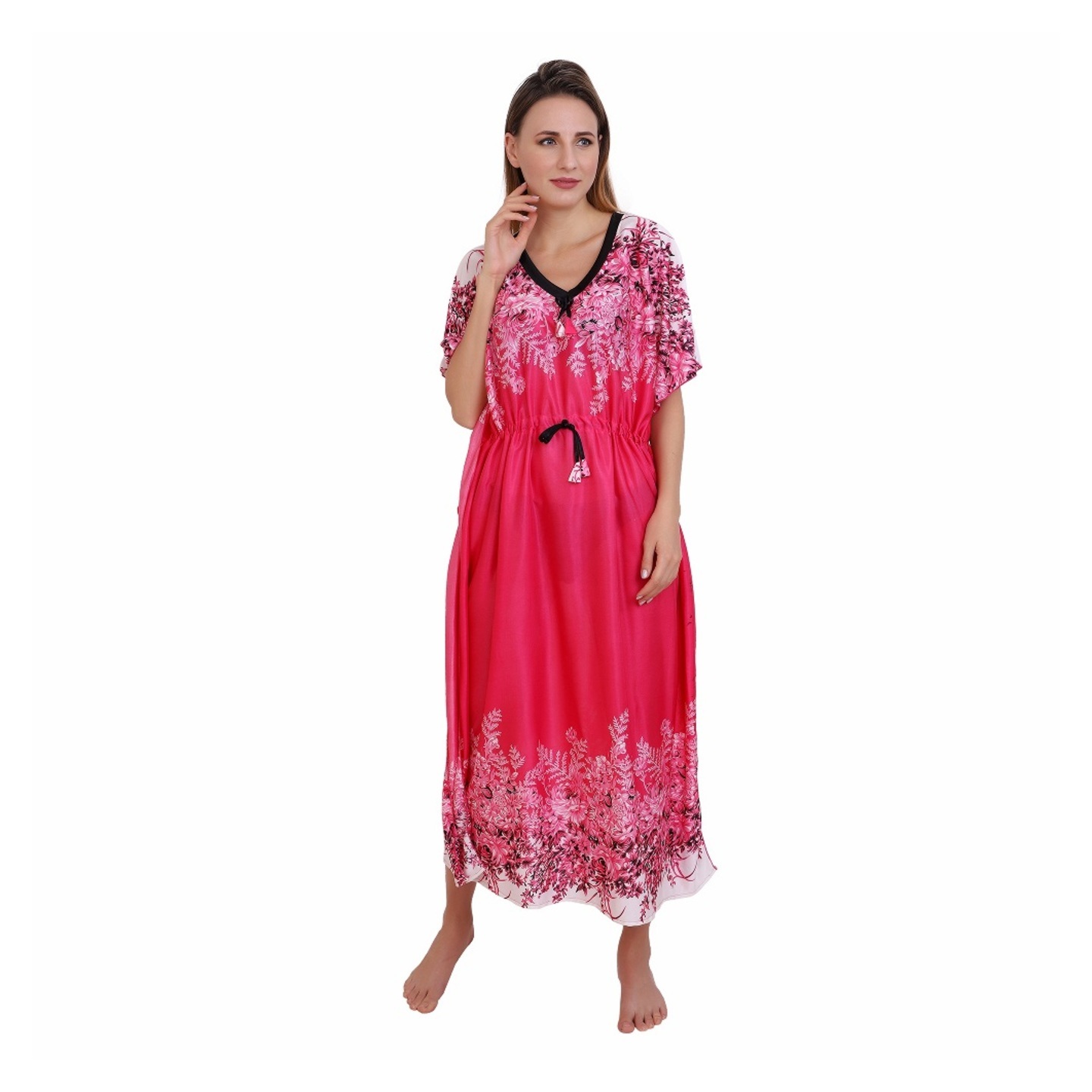 Diljeet Women Satin Digital Print Kaftan - Pink