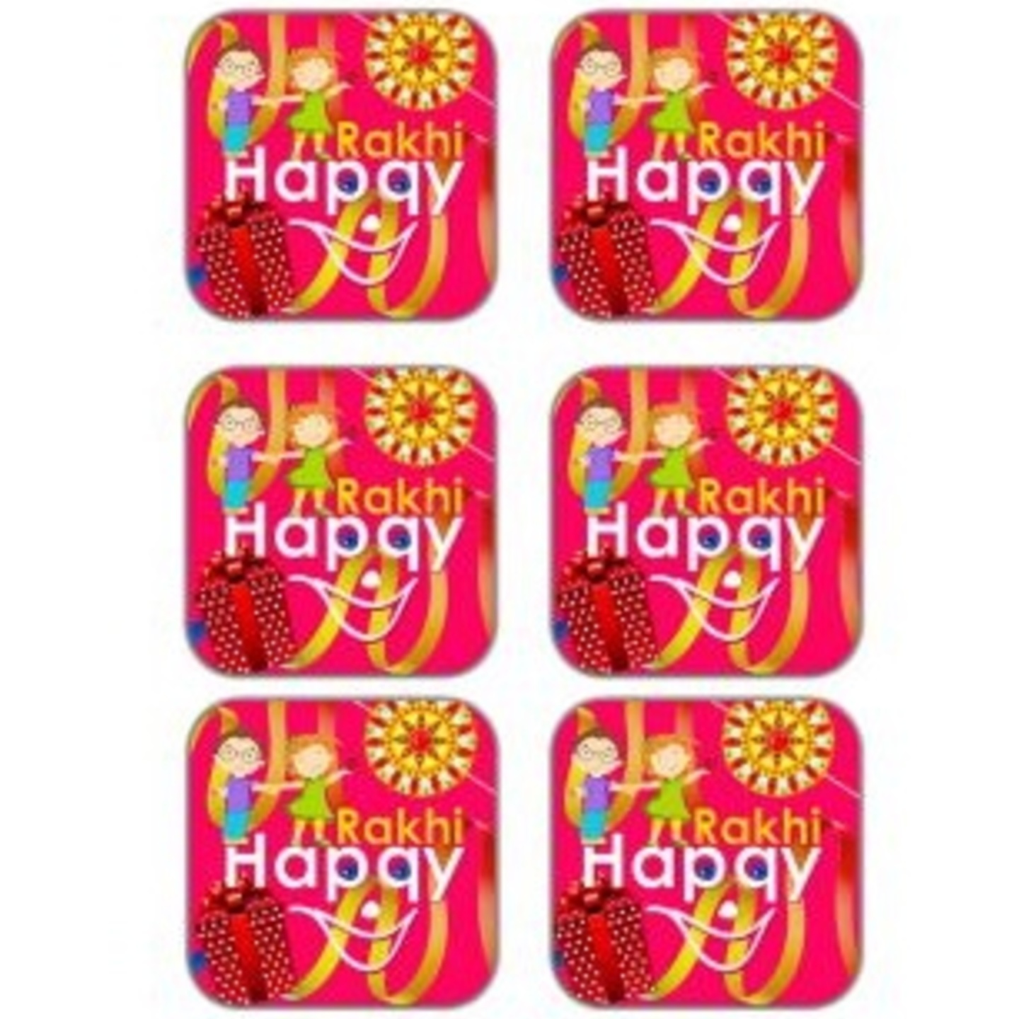 Set of 6 Happy Rakhi Coaster