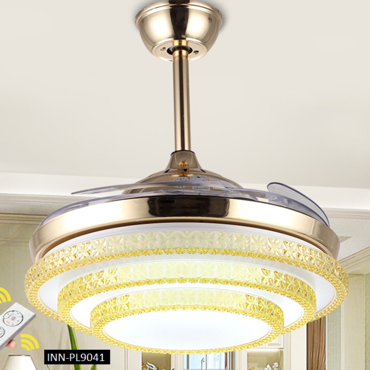 Invisible Retractable Blade Ceiling Fan Light 