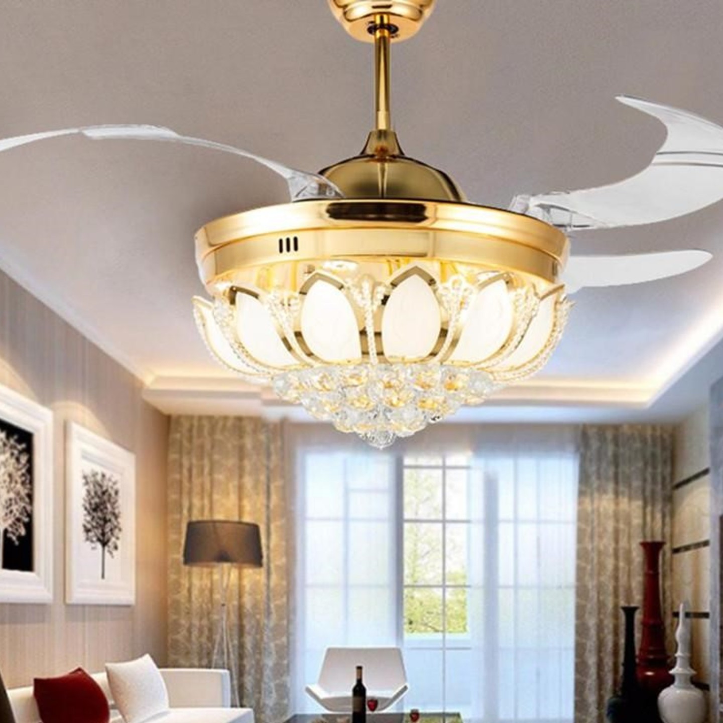 Luxury K9 LED Crystal Ceiling Retractable Blade Fan Light ☆Selling Hot☆(Pre-Order)