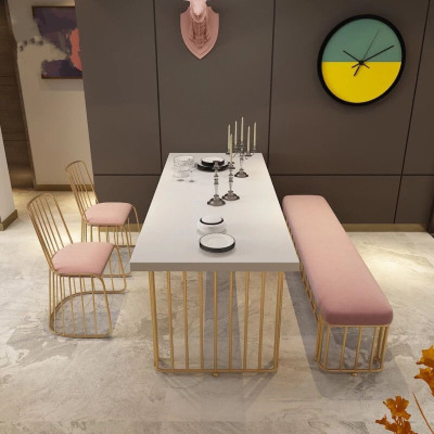 European Classic Man-Made Marble Dining Table Set 