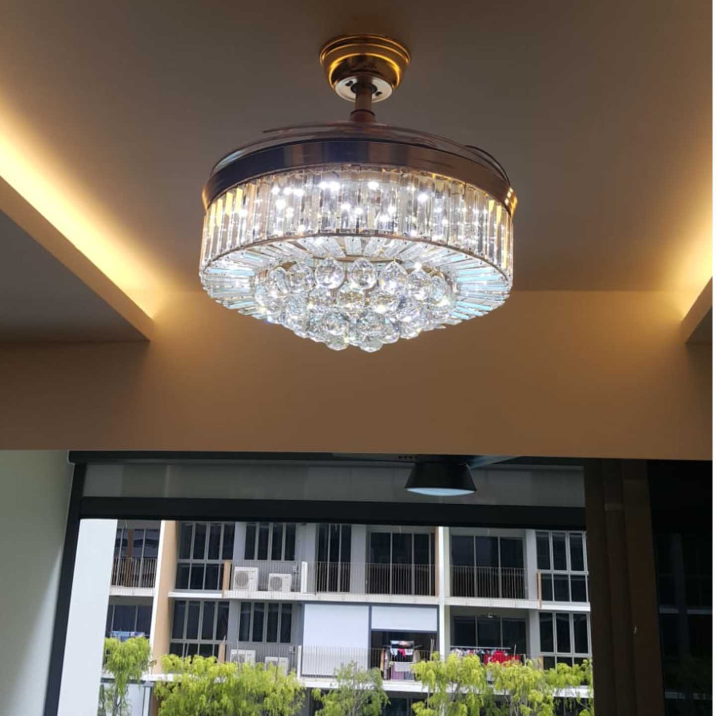 European Elegant K9 Shiny Diamond Crystal LED Retractable Ceiling Fan Light ( INSTOCK)