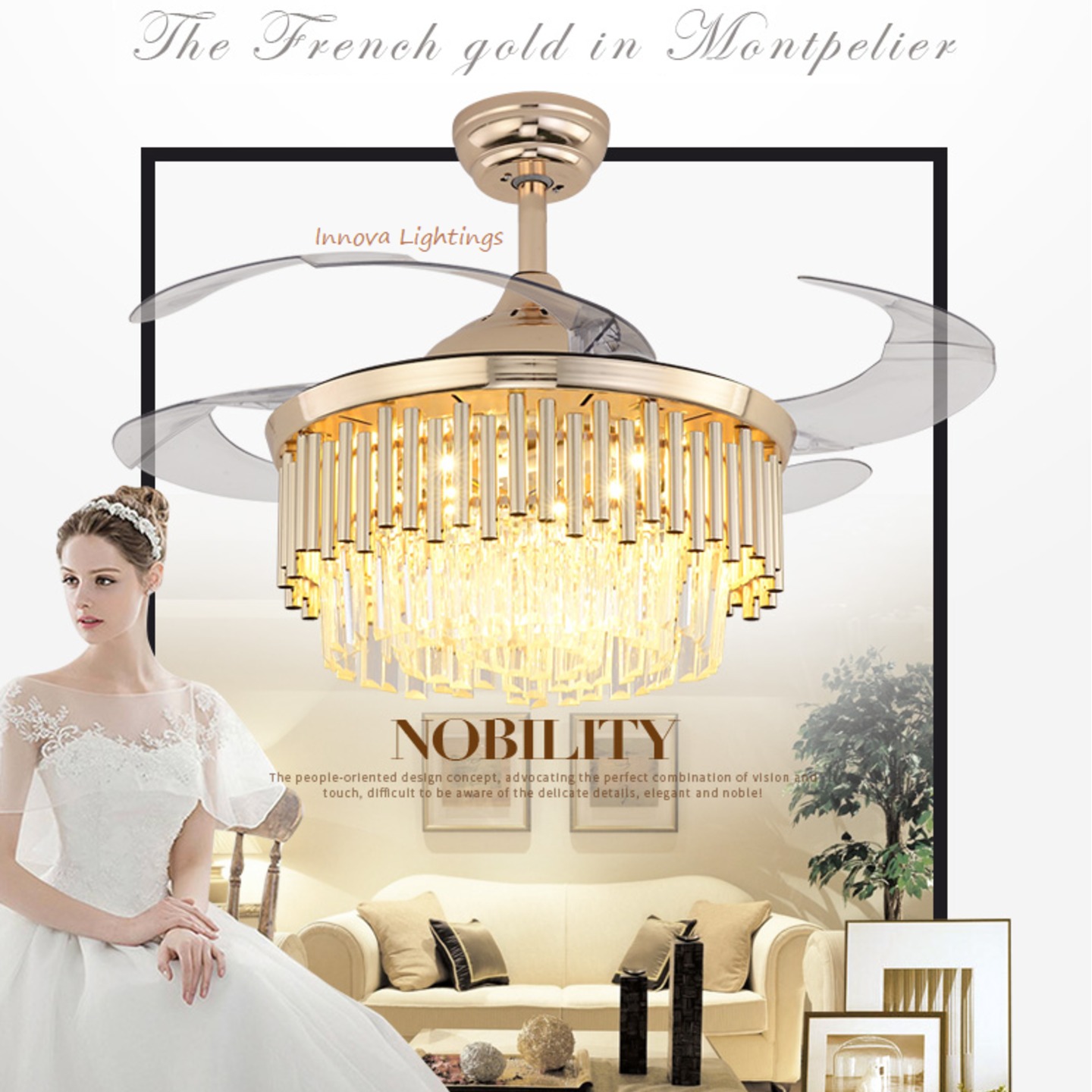 Classic European K9 Crystal Chandelier Fan Light