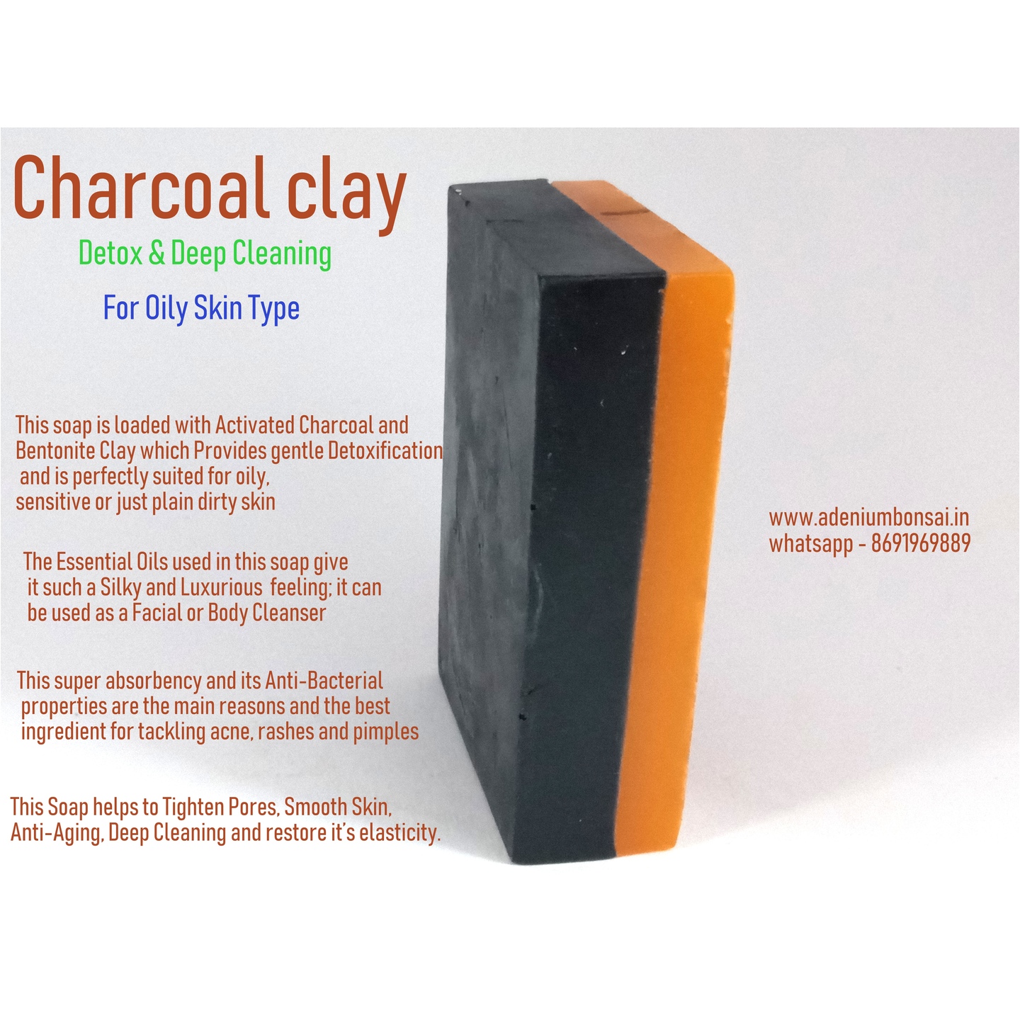  Natural Handmade Activated Charcoal & Bentonite Clay, Natura lEssential Oil Soap. Detoxifying  Deep Cleansing  & Anti-Bacterial-  100 gram soap at  Rs125  only 