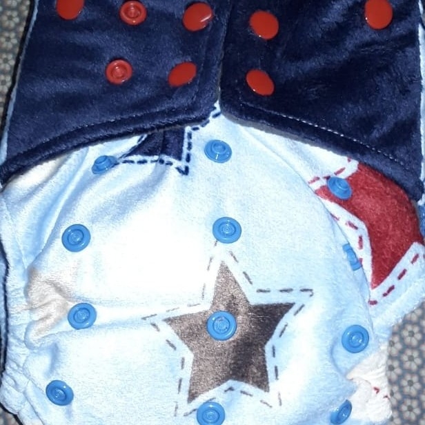 All In One Double Gusset Baby Diaper, Happy Flute - Blue Star Minky