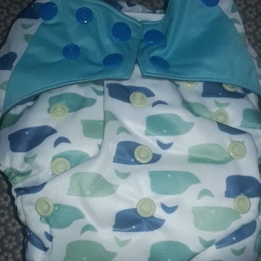 All In Two Double Gusset Baby Diaper, Happy Flute - Blue Whales