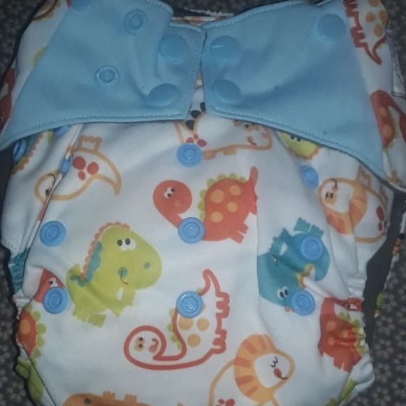 All In Two Double Gusset Baby Diaper, Happy Flute - Dinosaurs