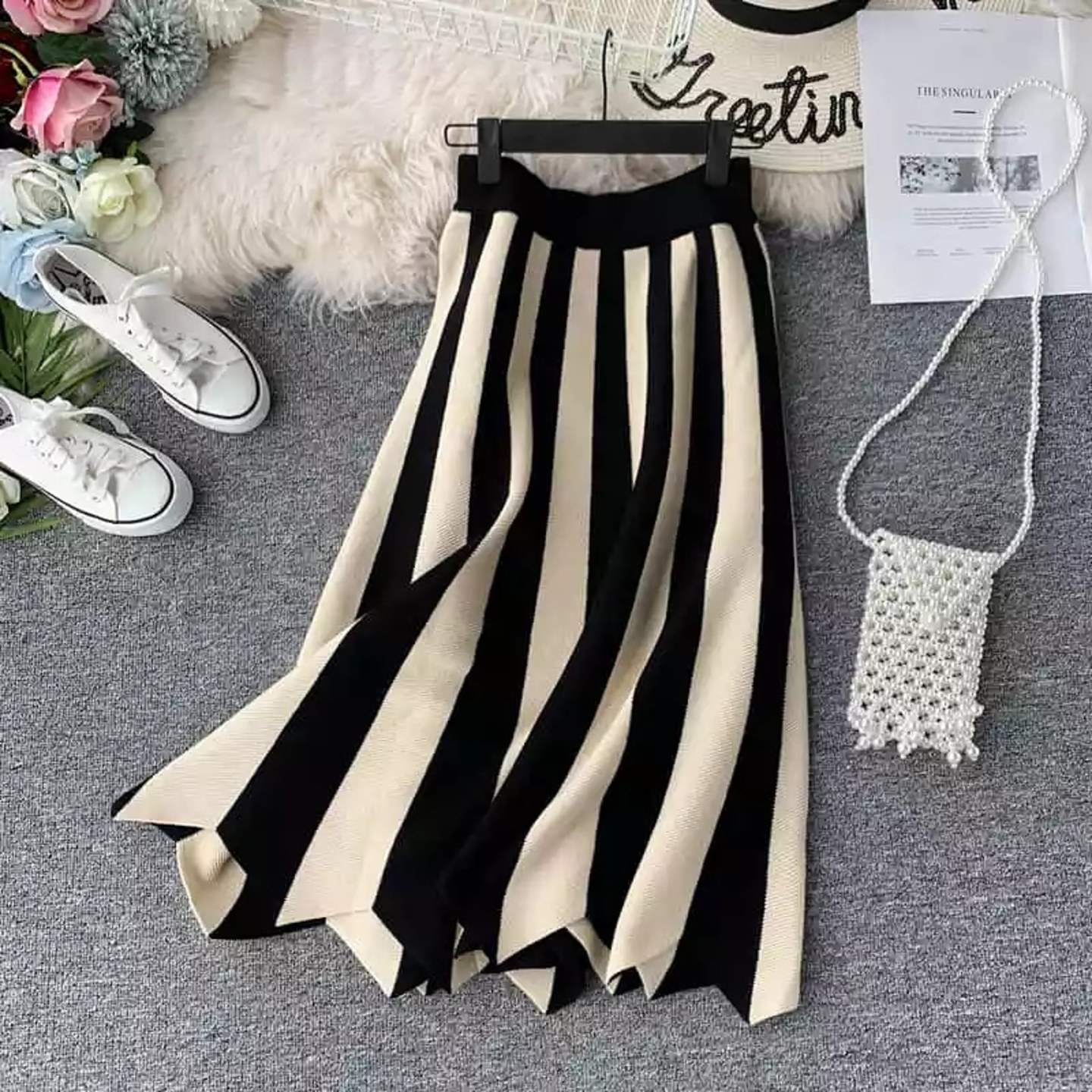 Striped High A-Line Skirt