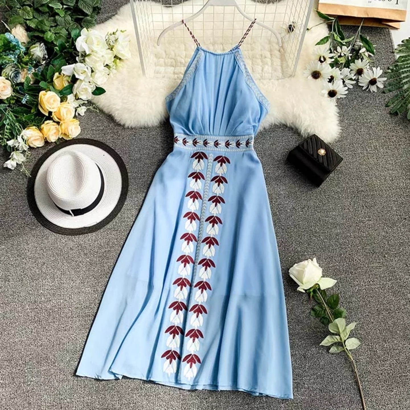 Halter neck Dress with Embroidery 