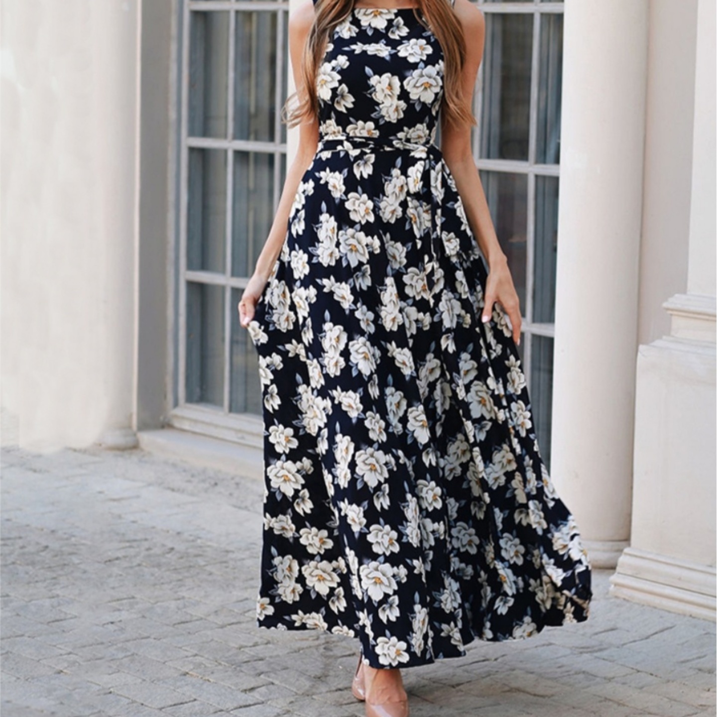 Black Floral Printed Maxi Dress