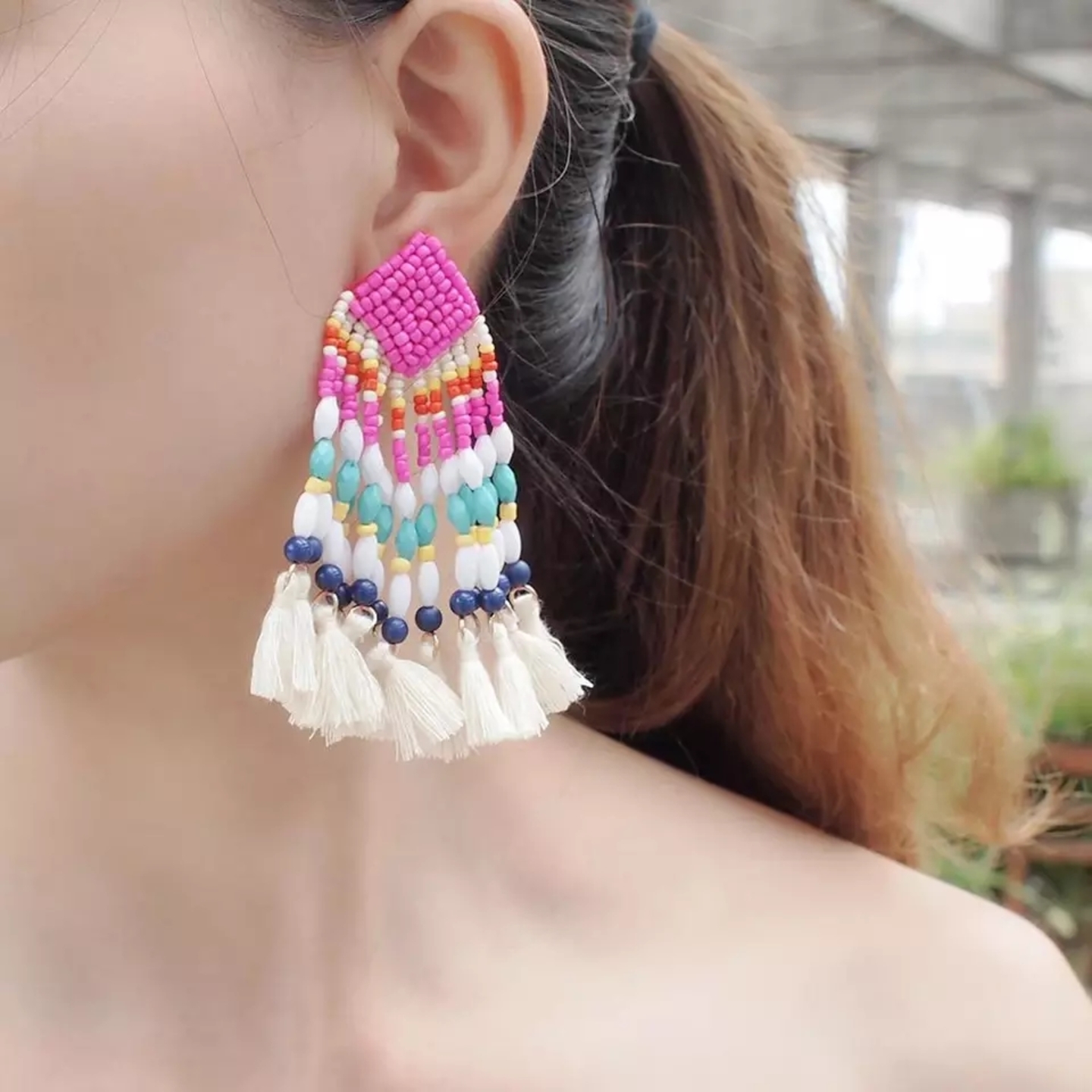 Multicolor Boho Handmade Long Tassel Earrings