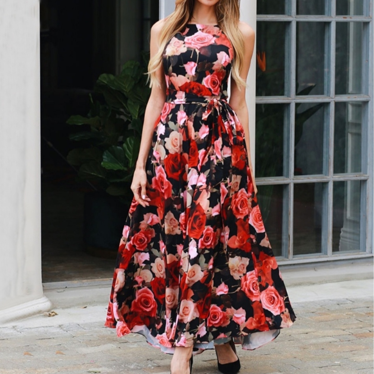 Beautiful Rose Printed Maxi Dress