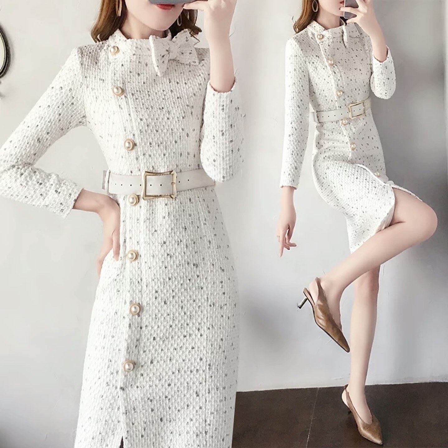 Trendy White Knitted Dress 