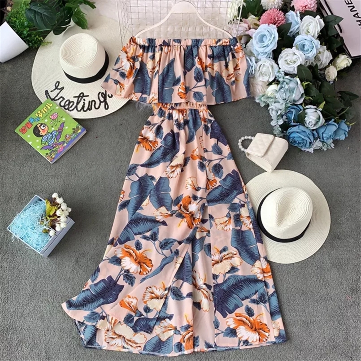 Sexy Off Shoulder Floral Printed Midi Dress