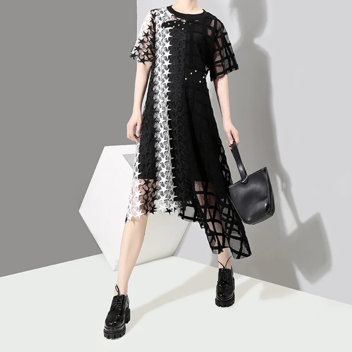 Self Design Irregular Mesh Dress