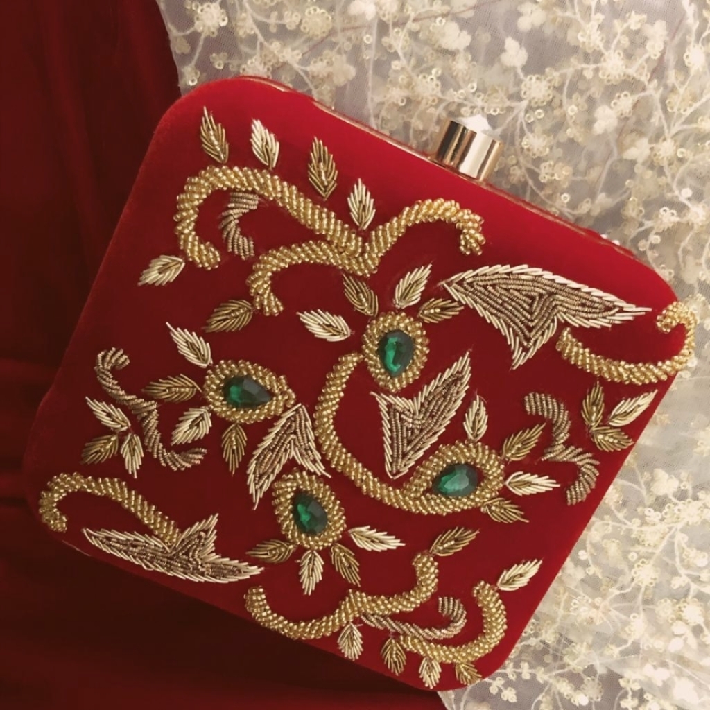 Embroidery clutch with zardosi work