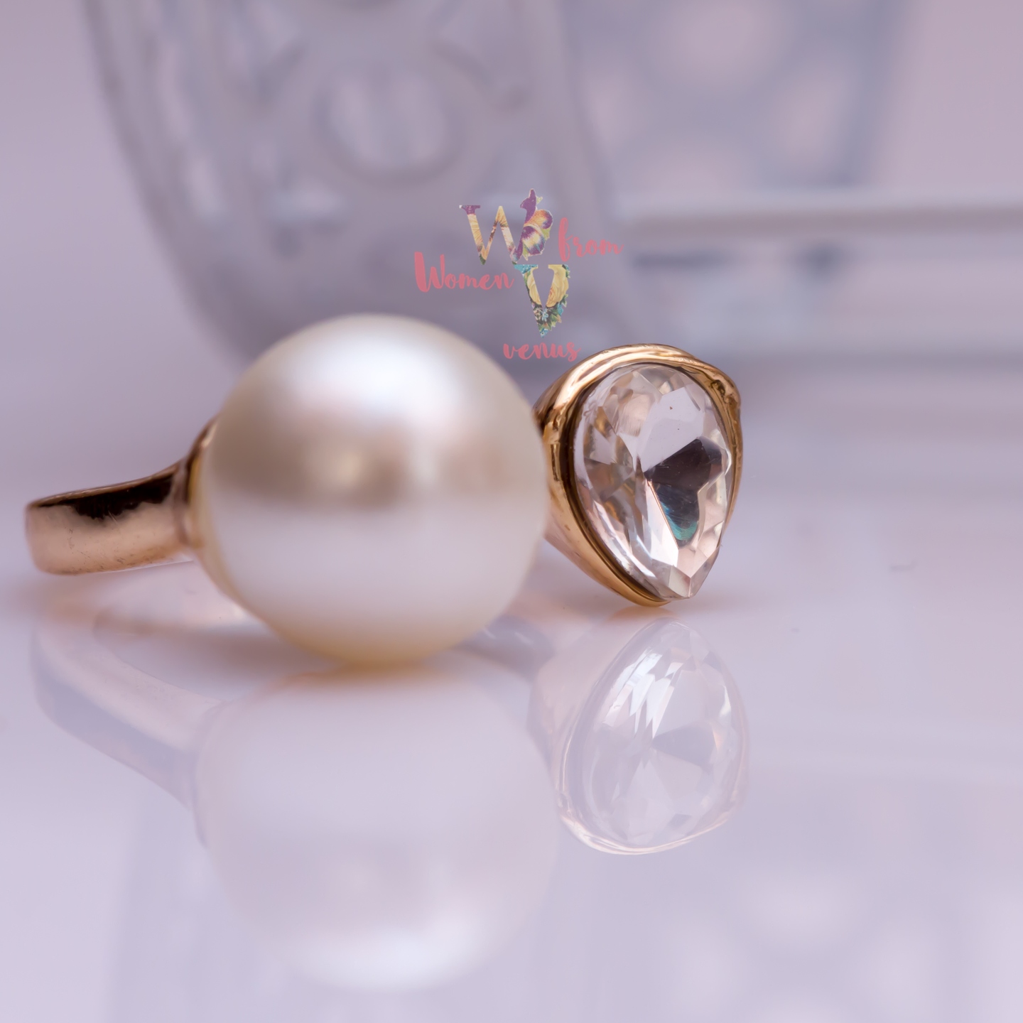 crystal n pearl ring 