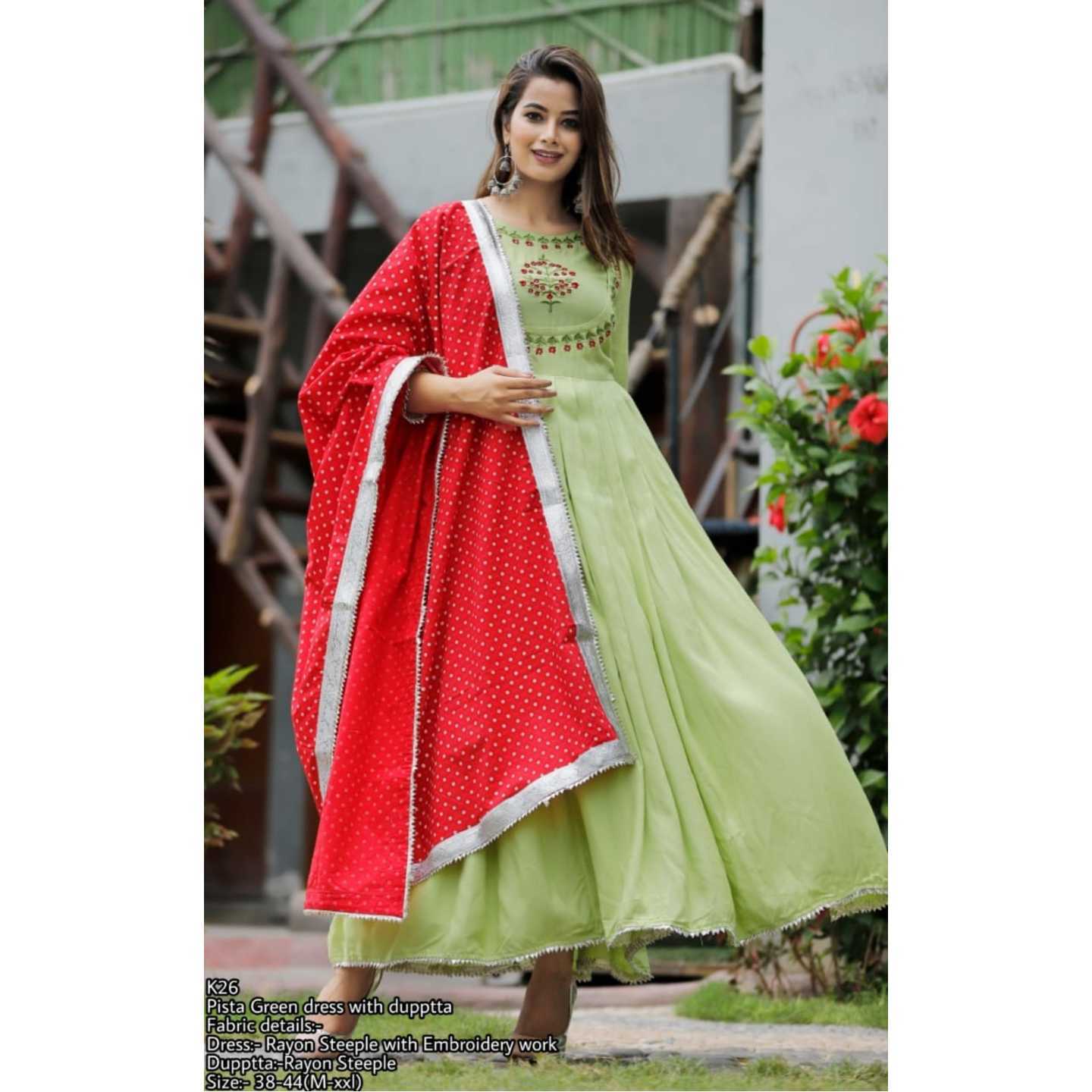 Pista Green dress with dupptta