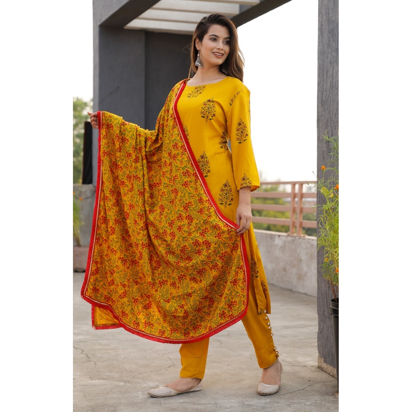 Mustard Block Printed Suit set