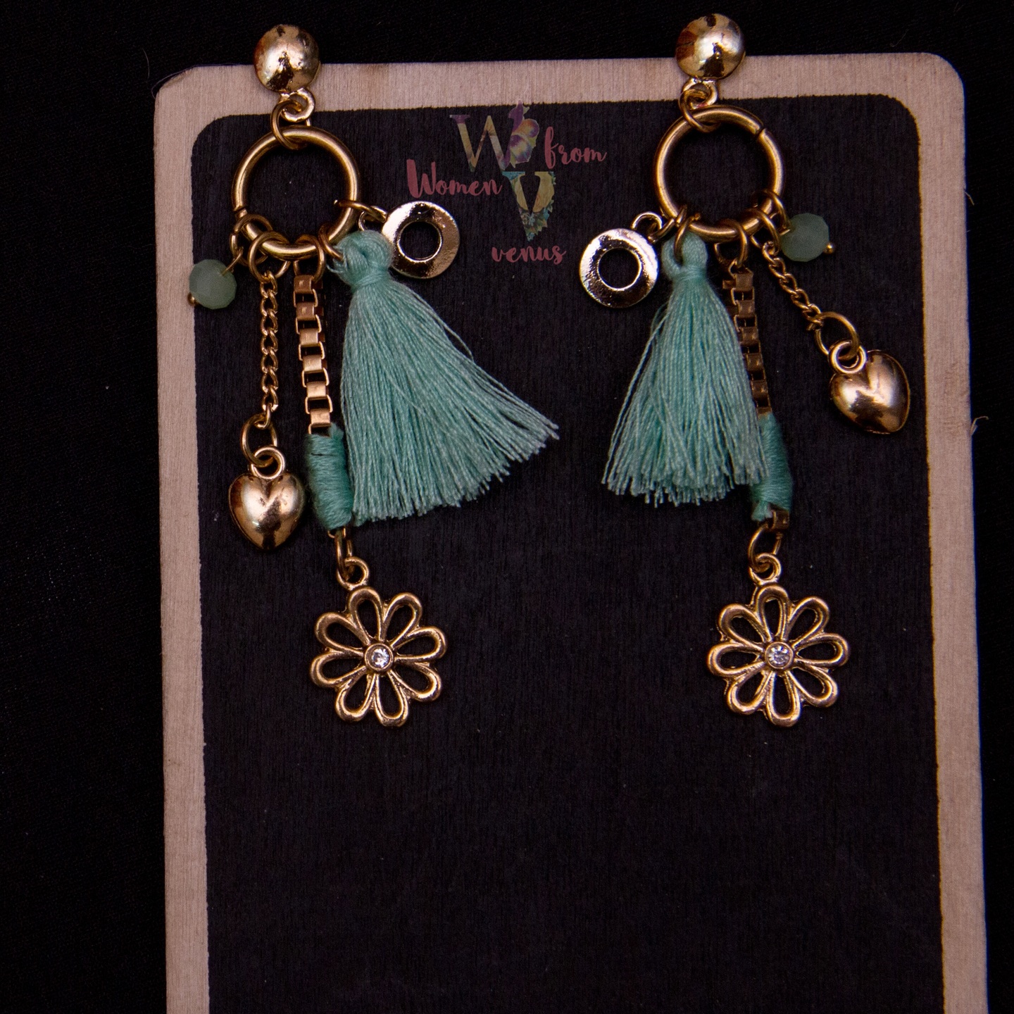 Blue tassel charm earring