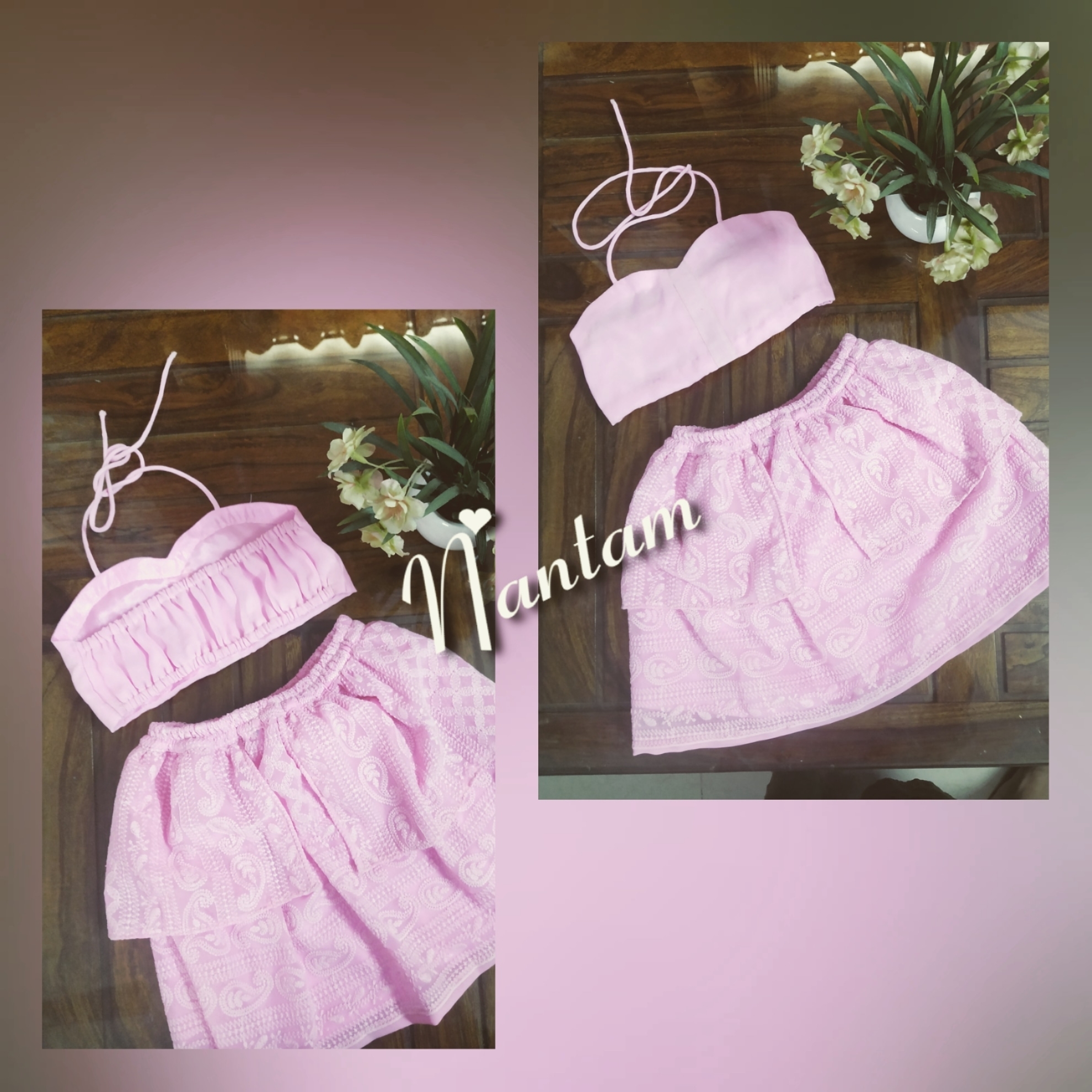 pink chikan baby dress