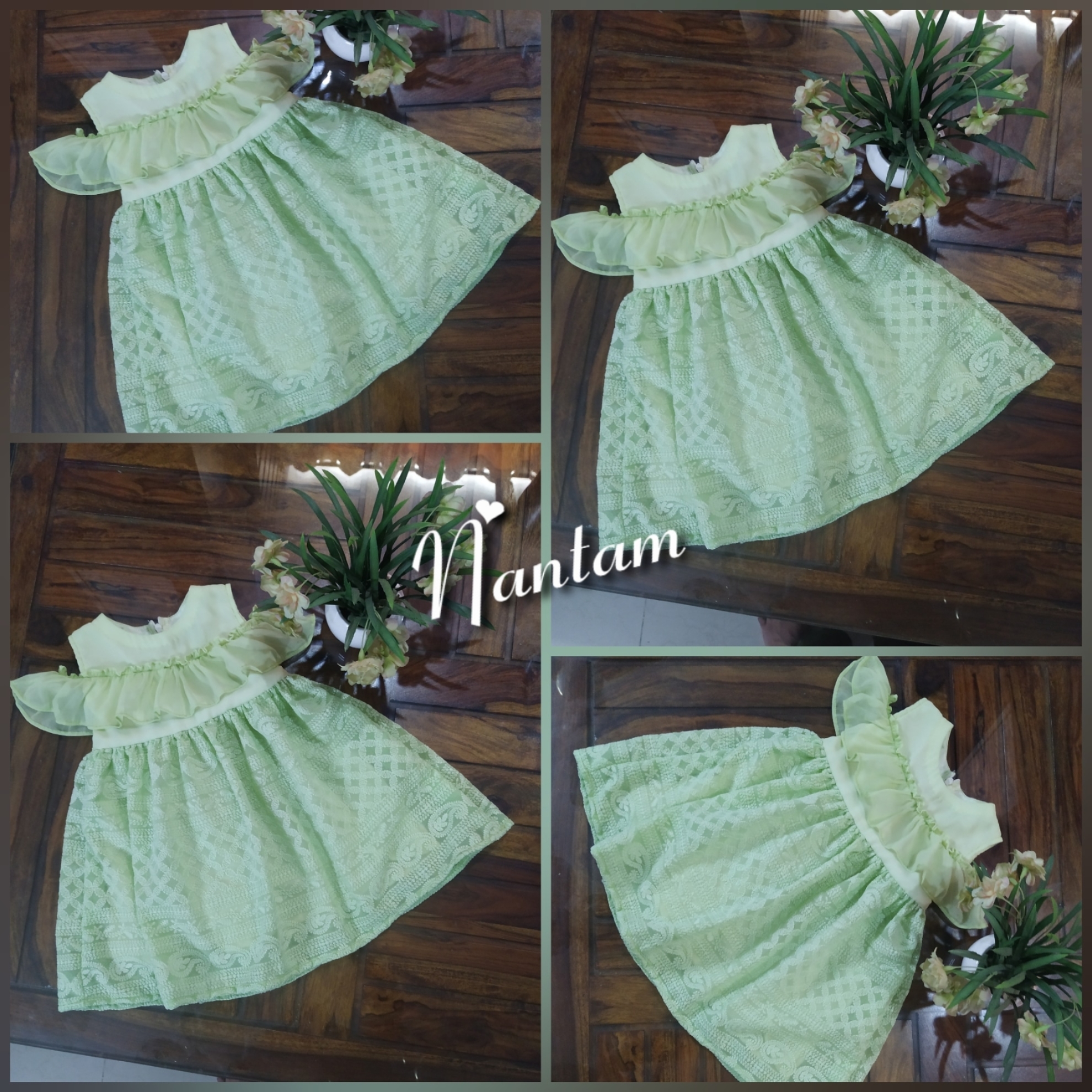 green chikan baby dress