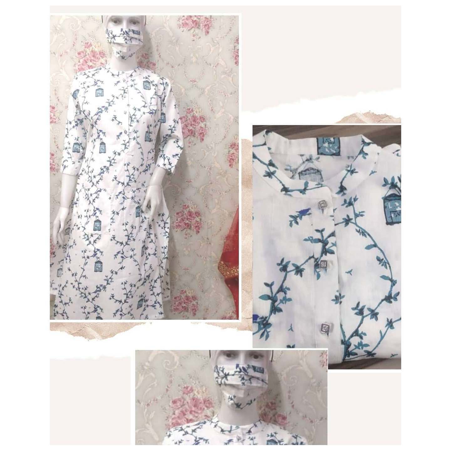 The jungle printed cotton whihte kurta