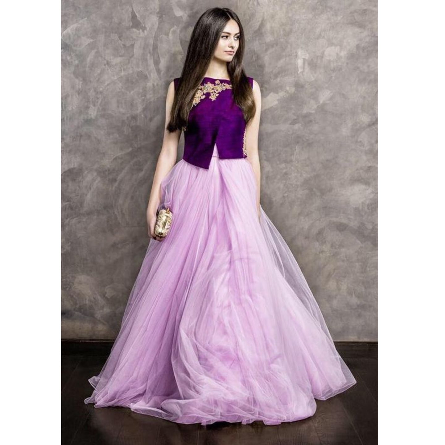 Pink Flared Skirt with Designer Cut Purple crop