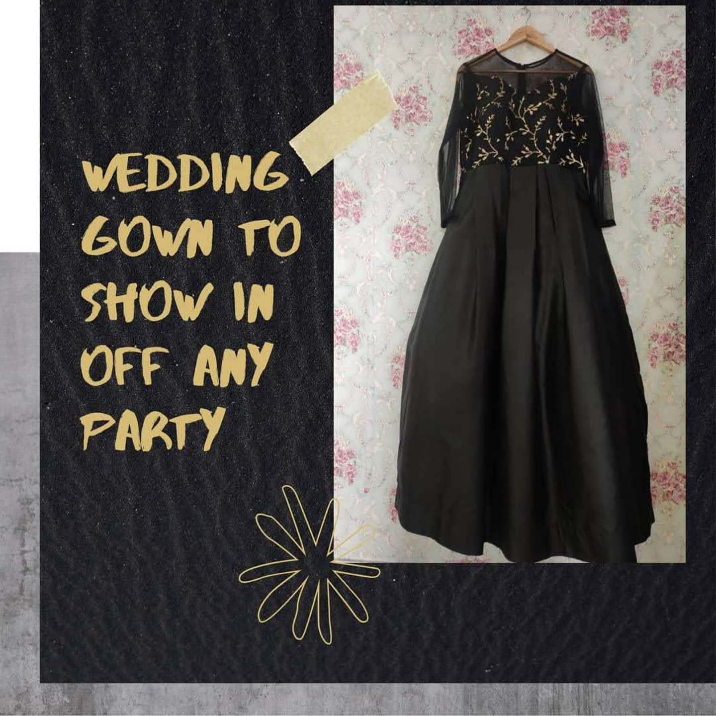 Black embroidered gown