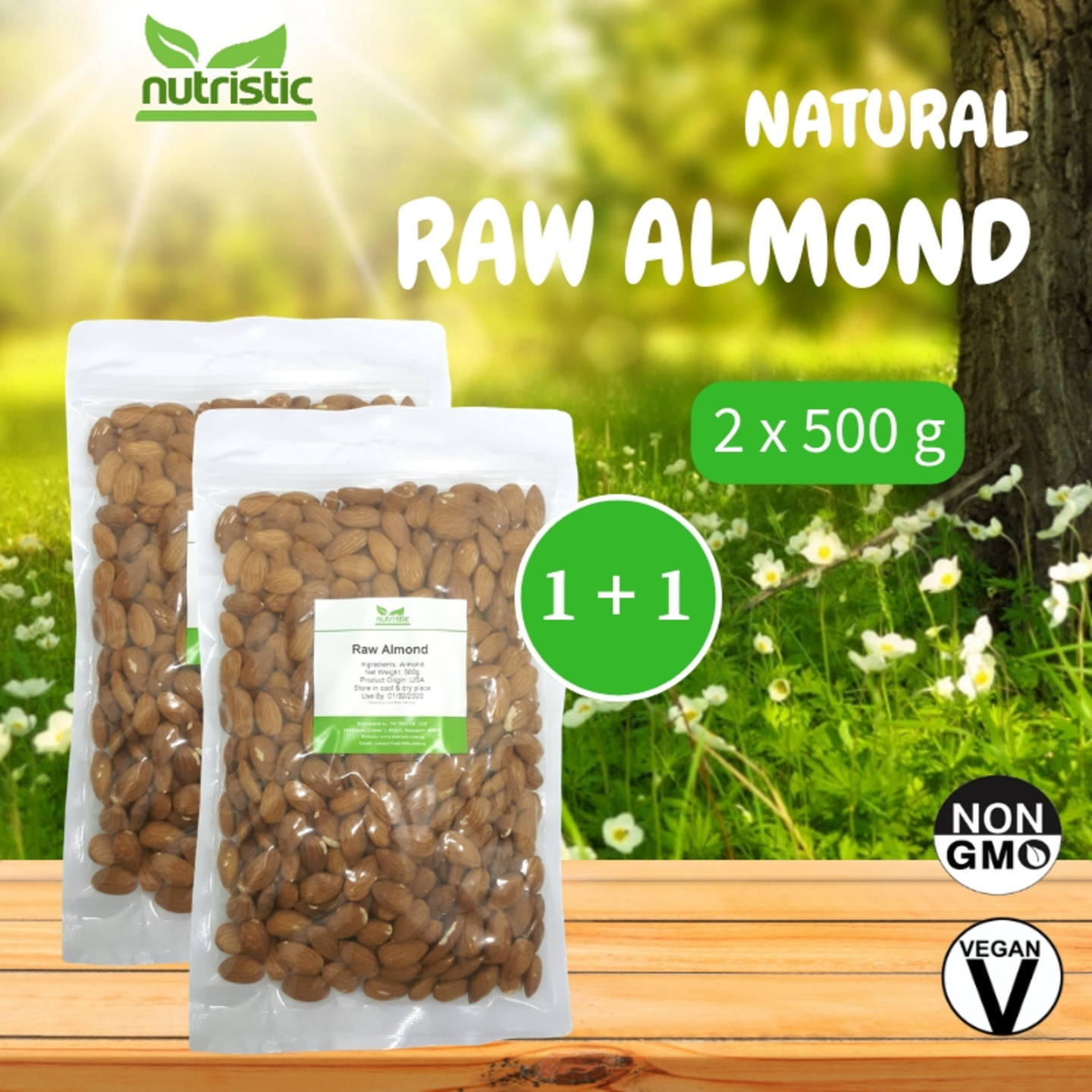 Natural Raw Almond 500g x2 - Value Bundle 1+1