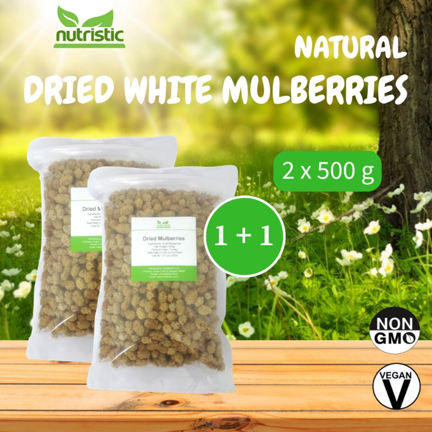 Natural Dried White Mulberries x2 - Value Bundle 1+1