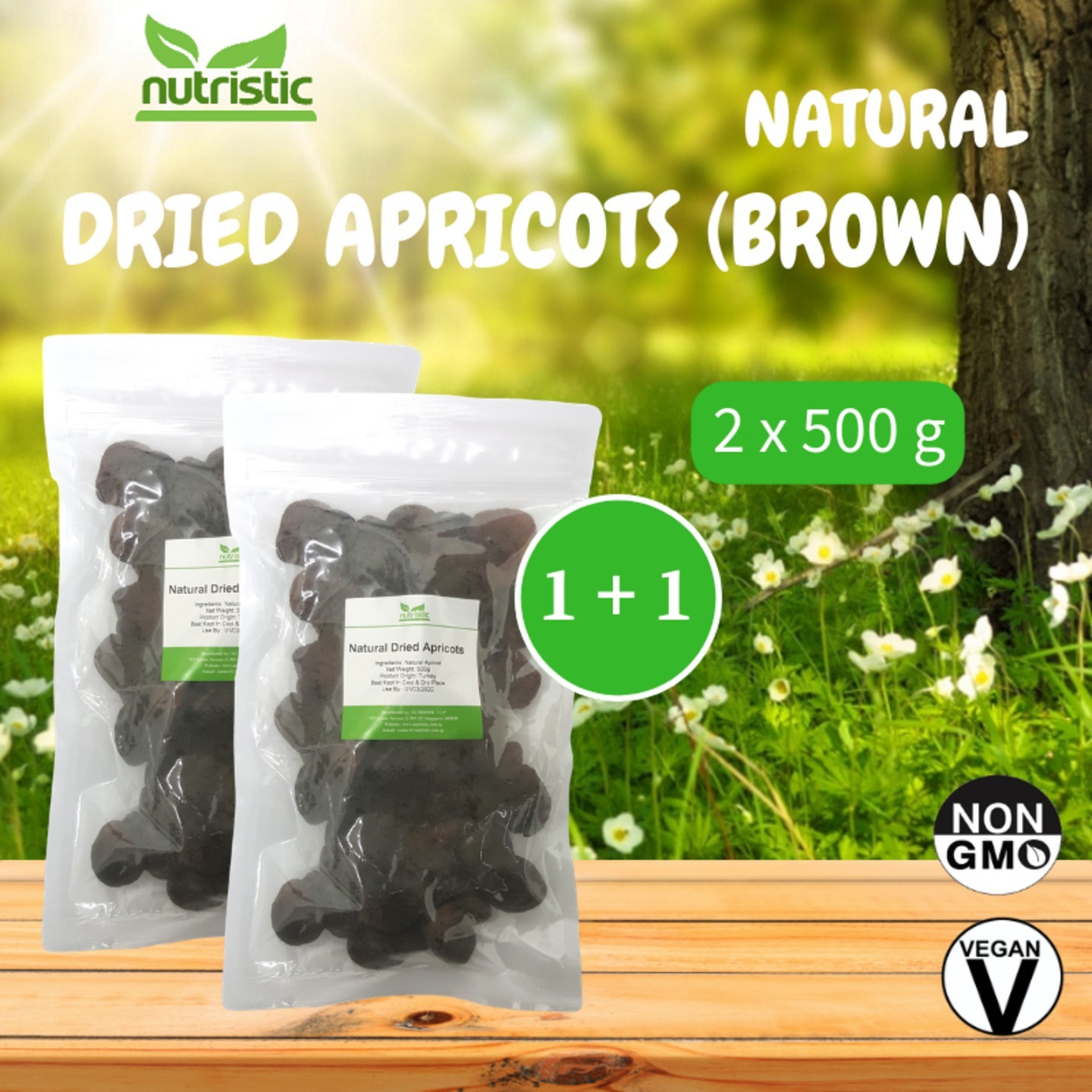 Natural Dried Apricots 500g Brown x2 - Value Bundle 1+1
