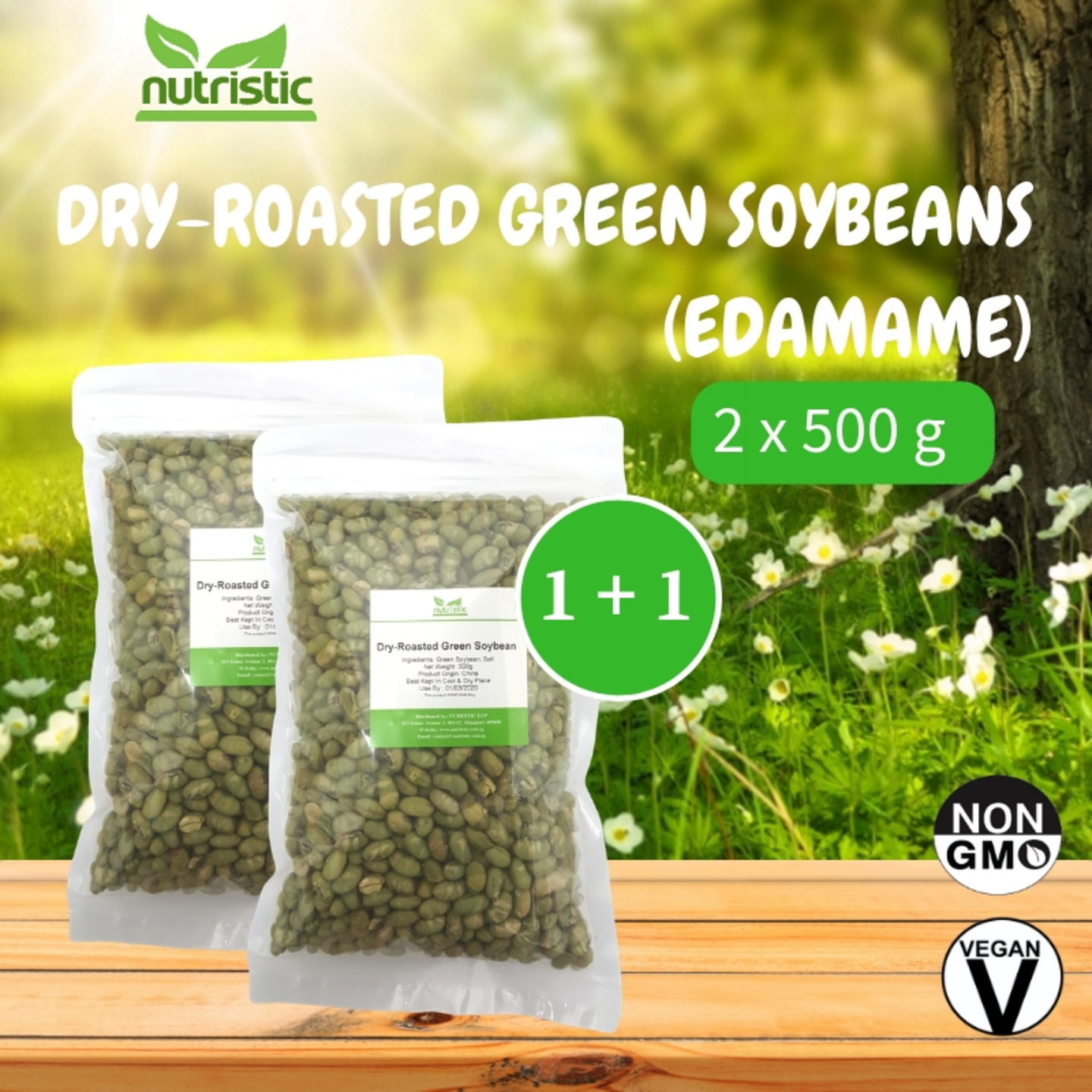 Dry-Roasted Green Soybeans Edamame 500g x2 - Value Bundle