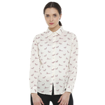 Double TWO Cream Animal Print Classic Fit Women's Shirt