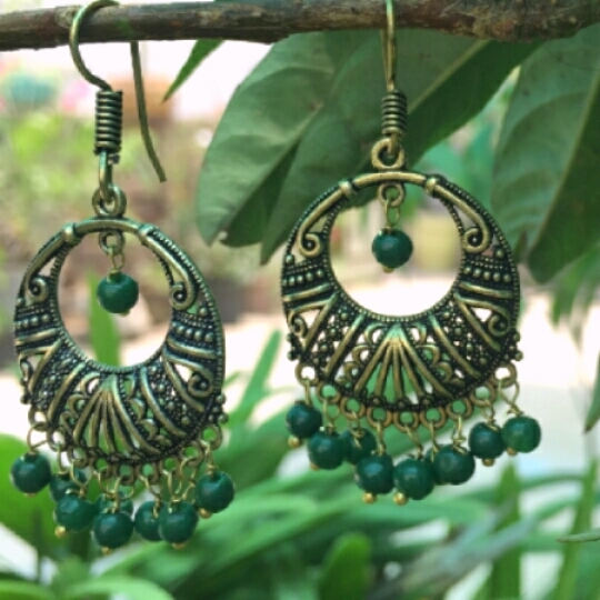 Elegant green and copper oxidised earings