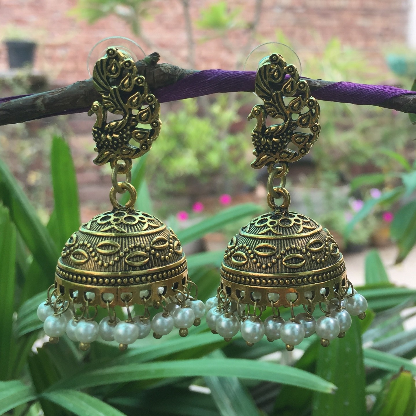 Gorgeous Metal alloy Peacock Stud and Pearl Jhumki