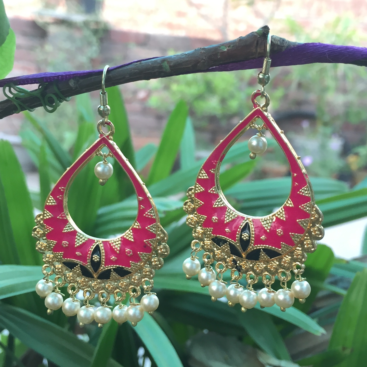 Gorgeous Bright Pink Pearl Drop Earrings