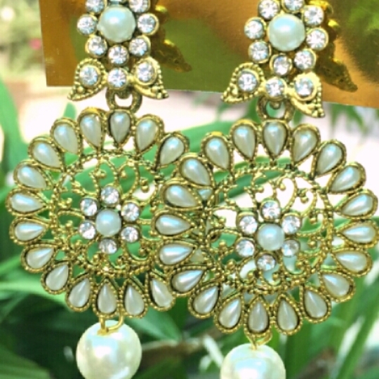 Golden pearl dangler earrings