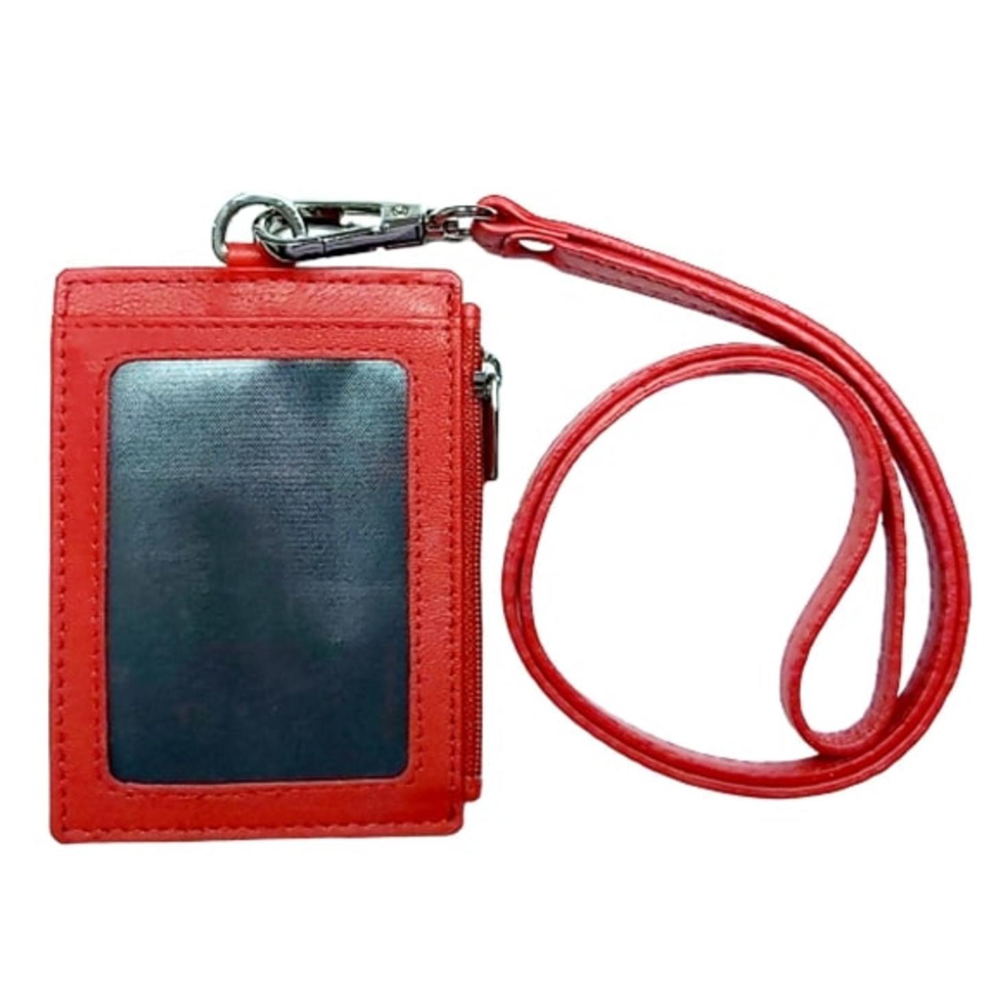 Omni ID , Card & Coin Holder with Lanyard , Col Red