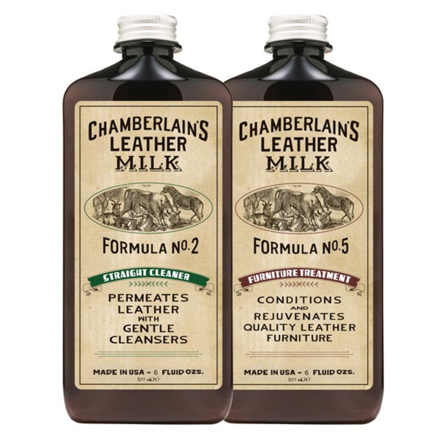 CHAMBERLAINS LEATHER MILK CLEAN & CONDITION FURNITURE LEATHER CARE SET NO. 2 & NO. 5 - 6 oz