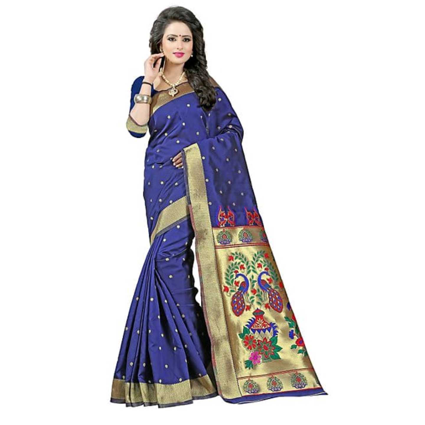 Navy Cotton Silk Self Design Saree With Blouse* Product Id - 143239172