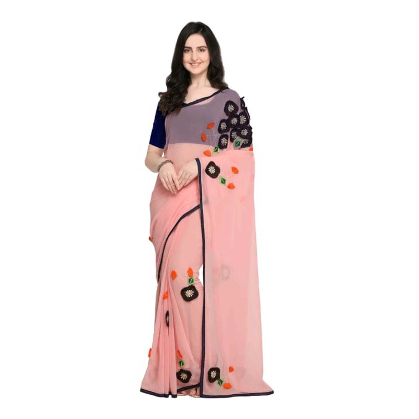 Pink Poly Georgette Embellished Design Saree* Product Id - 145286487