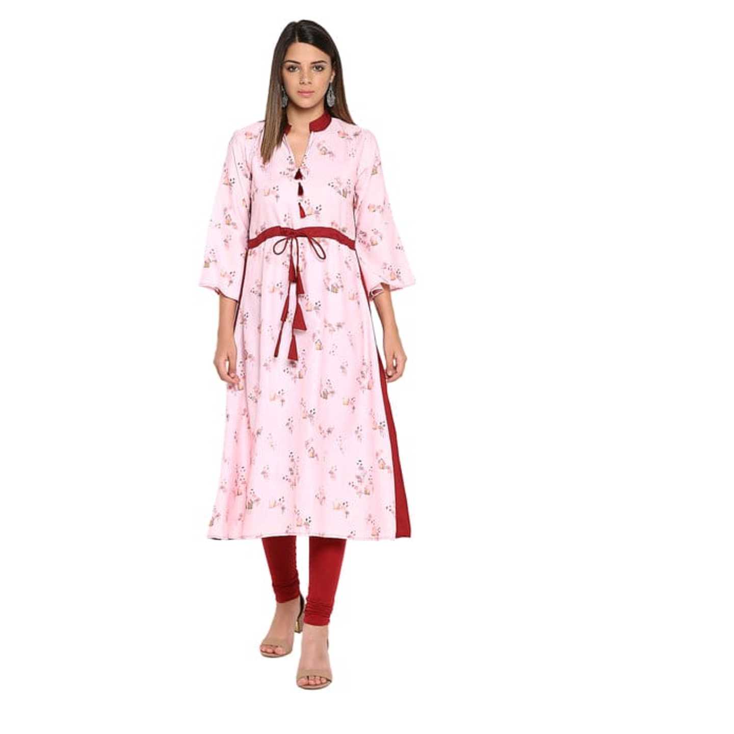 Self Design Pink Crepe Stitched Kurti* Product Id - 143375393