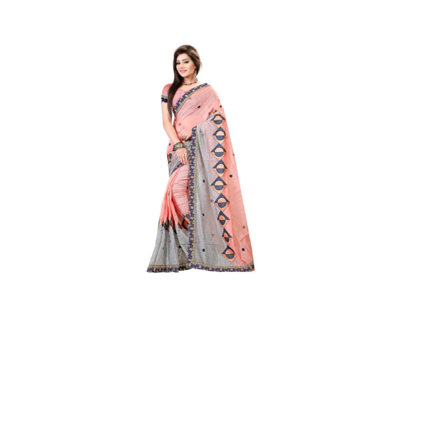 *Multicolor Embroidered Cotton With Blouse Saree For Women* Product Id - 143376565