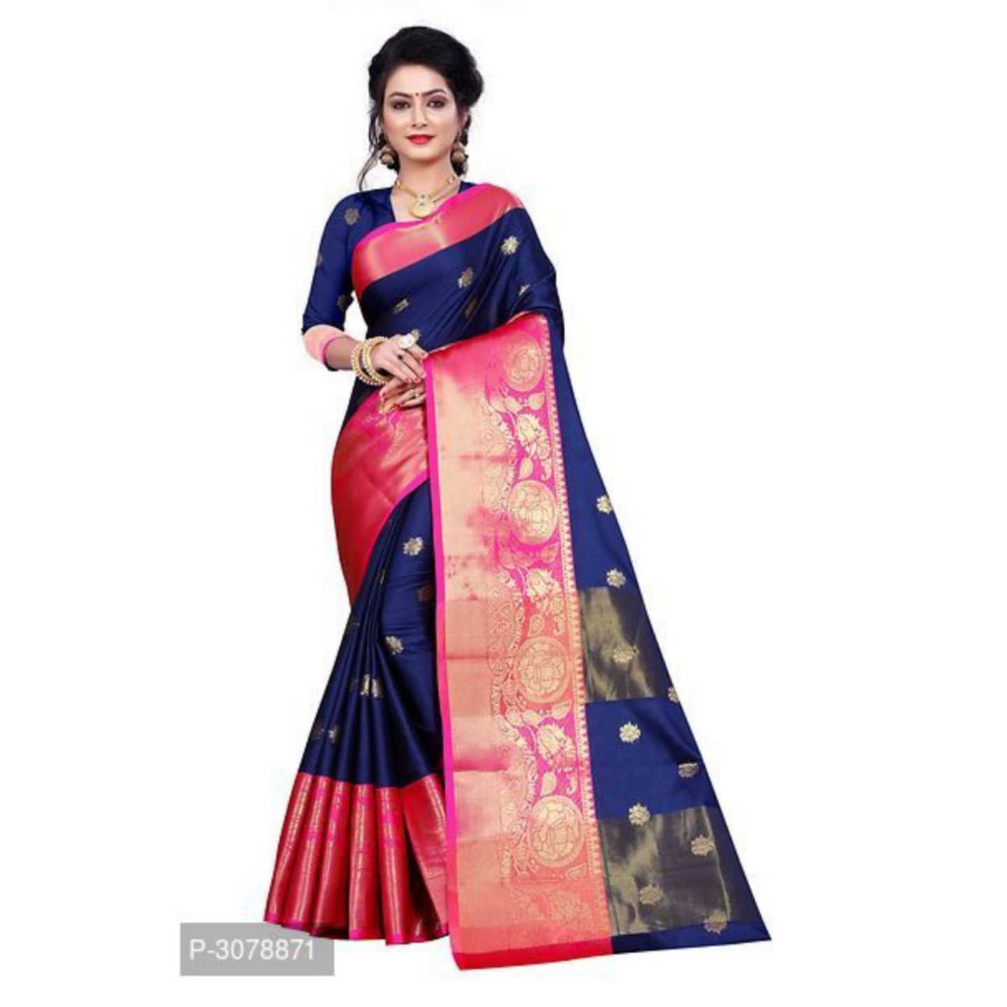 Jacquard Border Designer Banarasi Cotton Silk Sarees   With Blouse Piece