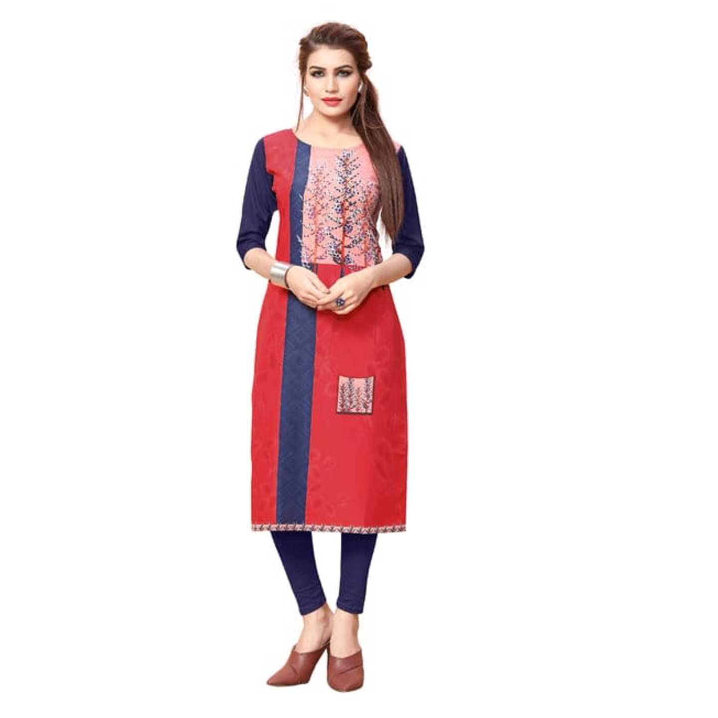 Digital Printed 3/4th Sleeve Multicolor Straight Crepe Kurti* Product Id - 145496159