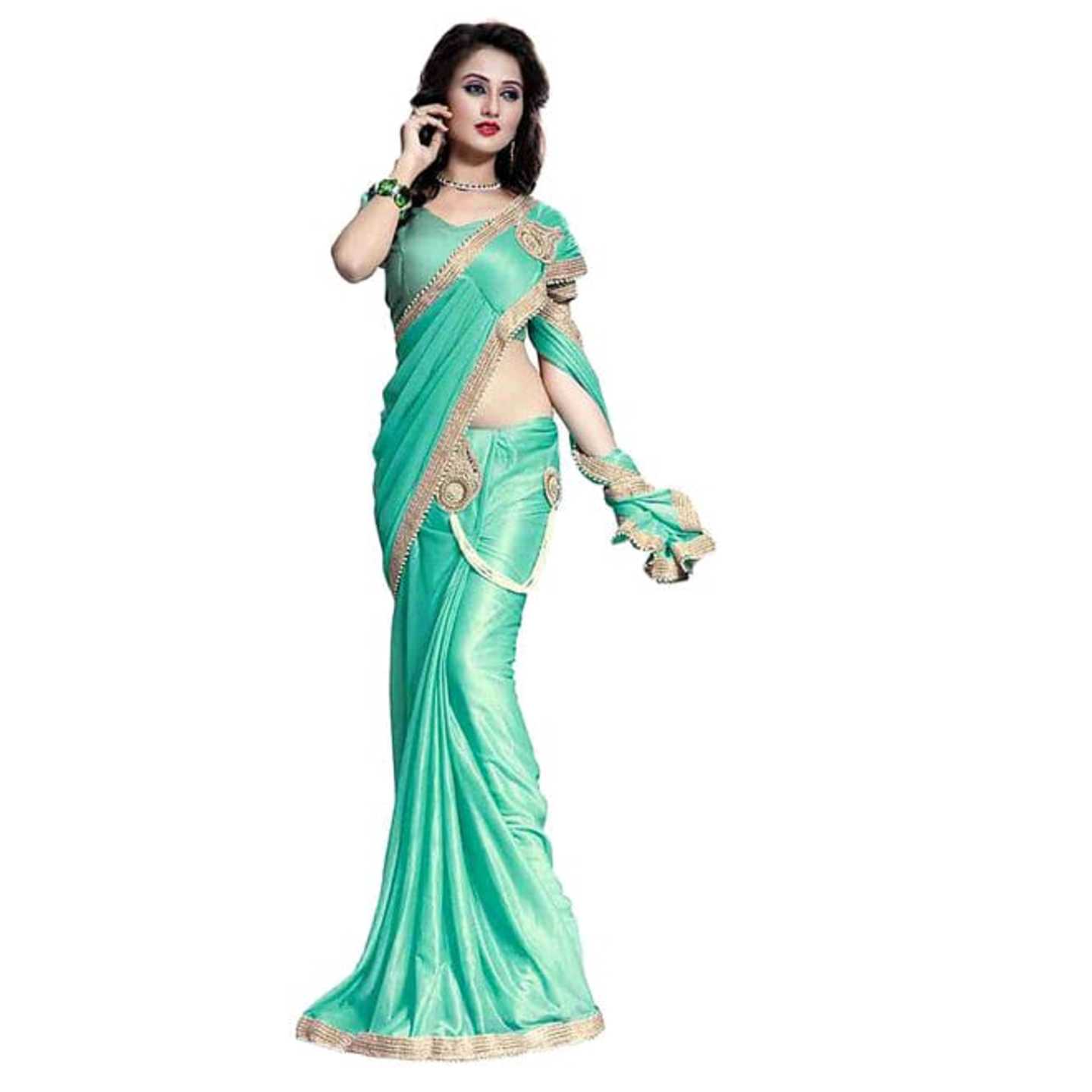 *Turquoise Lycra Saree* Product Id - 145414250